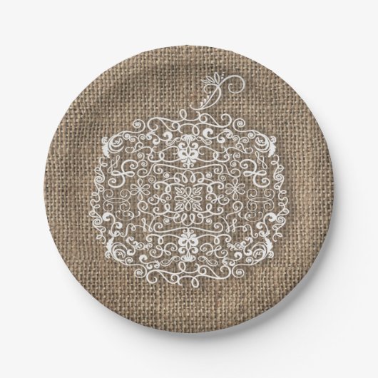 Herbstfall Filigree Pumpkin & Burlap Party Pappteller (Vorderseite)