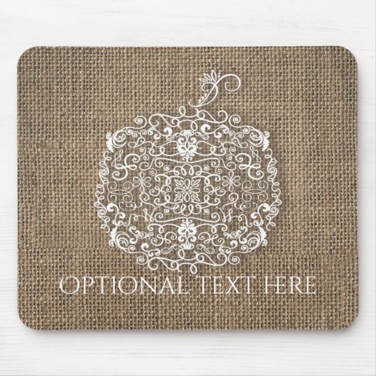 Herbstfall Filigree Pumpkin & Burlap Rustikaler Lo Mousepad (Vorne)