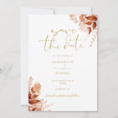 Herbstfall Floral Gold Script Hochzeit Save The Date (Vorderseite)