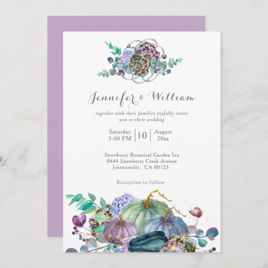 Herbstfall Floral Pumpkin Hochzeit Einladung (Vorne/Hinten)