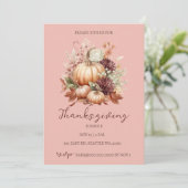 Herbstfall Floral Pumpkins Erntedank Abendessen Einladung (Stehend Vorderseite)