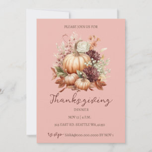 Herbstfall Floral Pumpkins Erntedank Abendessen Einladung