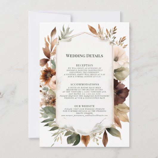 Herbstfall florale Blätter Mute Hochzeit Details Einladung (Vorderseite)