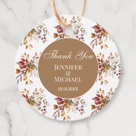 Herbstfall florale botanische Hochzeit danke Geschenkanhänger (Vorderseite)
