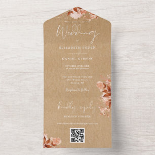 Herbstfall florale Rustikale Kraft-QR-Hochzeit All In One Einladung