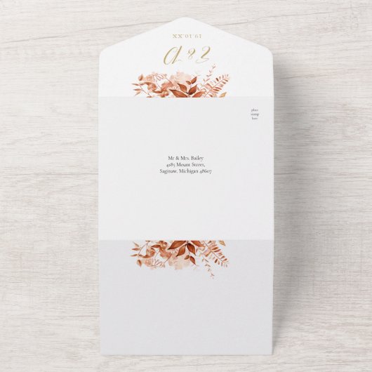 Herbstfall floraler QR Code Goldhochzeit All In One Einladung (Außenbereich)