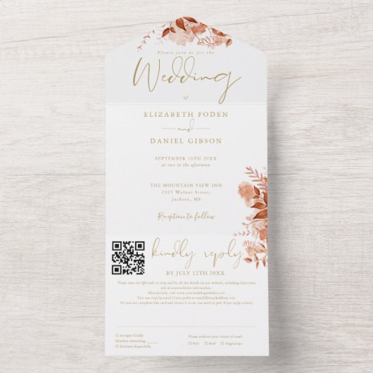 Herbstfall floraler QR Code Goldhochzeit All In One Einladung (Innen Boden)