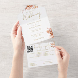Herbstfall floraler QR Code Goldhochzeit All In One Einladung