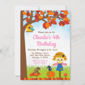Herbstfall Girl Scarecrow Geburtstag Einladung (Vorderseite)