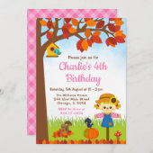Herbstfall Girl Scarecrow Geburtstag Einladung (Vorne/Hinten)