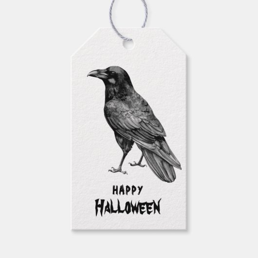 Herbstfall glückliche Halloween-Raven-Crow-Karo Geschenkanhänger (Vorderseite)