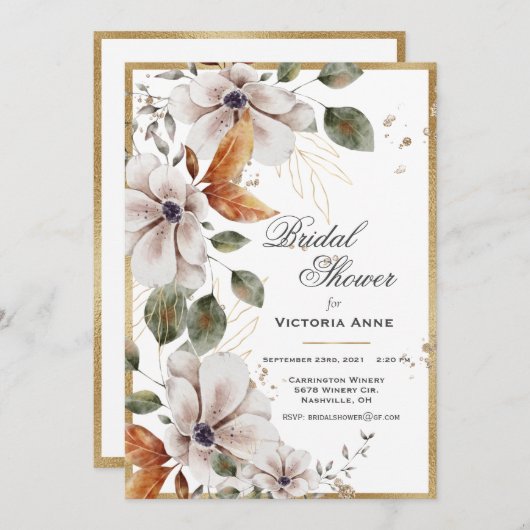 Herbstfall Gold Brautparty Einladung (Vorne/Hinten)