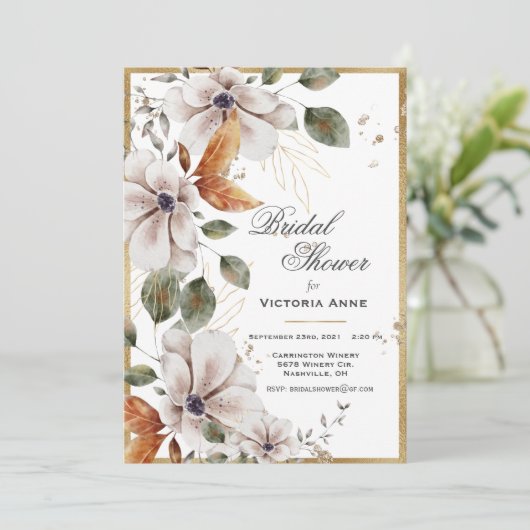 Herbstfall Gold Brautparty Einladung (Stehend Vorderseite)