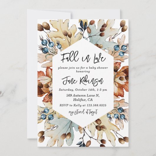 Herbstfall in Liebe Blätter Berries Babydusche Einladung (Vorderseite)