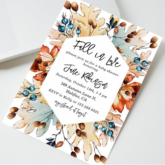 Herbstfall in Liebe Blätter Berries Babydusche Einladung