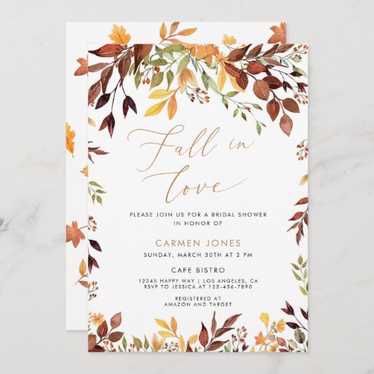 Herbstfall in Liebe Brautdusche Einladung (Vorne/Hinten)