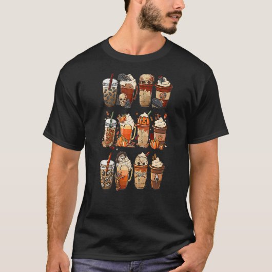 Herbstfall-Kaffee-Latups-Horror & Ghost-Halle T-Shirt (Vorderseite)