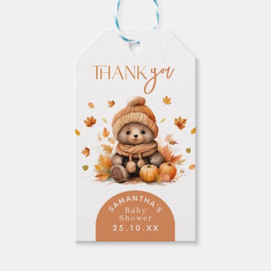 Herbstfall Kleiner Teddybär Pumpkin in der Liebe Geschenkanhänger (Vorderseite)