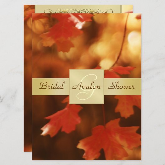 Herbstfall Leaf Brautparty Monogramm Einladung (Vorne/Hinten)
