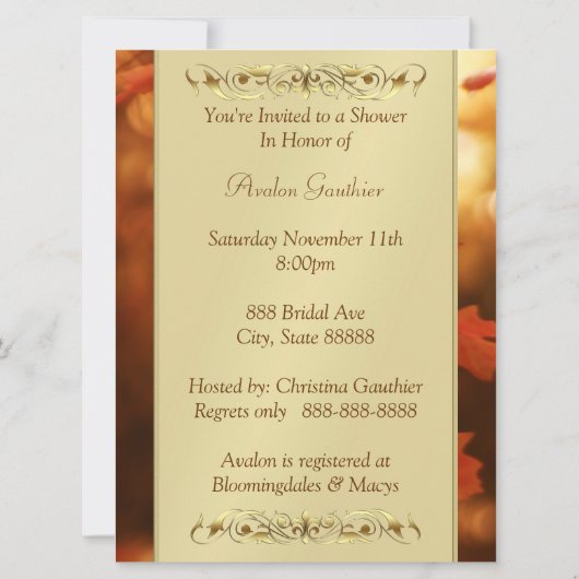 Herbstfall Leaf Brautparty Monogramm Einladung (Rückseite)