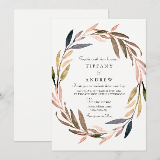 Herbstfall Leaf Wreath Wedite Einladung (Vorne/Hinten)