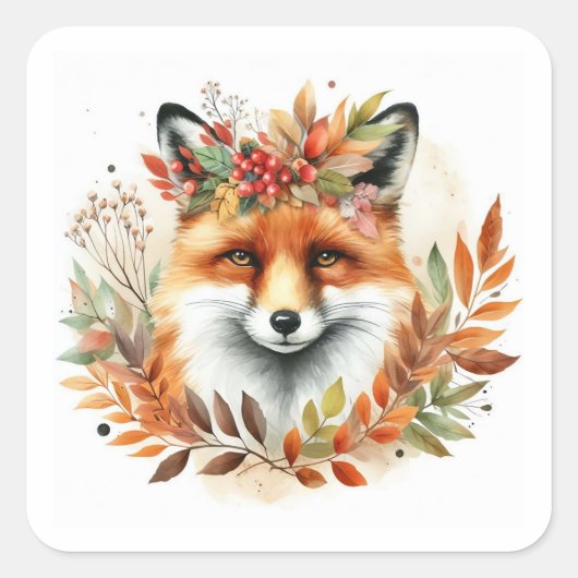 Herbstfall Niedliche Fox-Blume Geburtstag Quadratischer Aufkleber (Vorderseite)