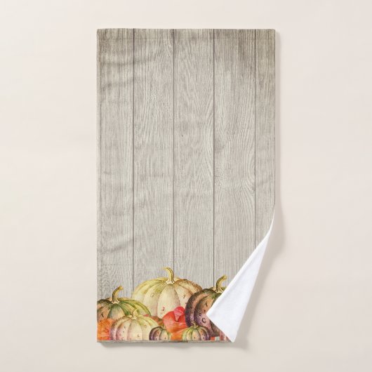 Herbstfall Orange Pumpkin Rustikale Niedliche Holz Badhandtuch Set (Handtuch)