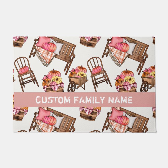 Herbstfall Pink Pumpkin Door Mat Fußmatte (Vorderseite)