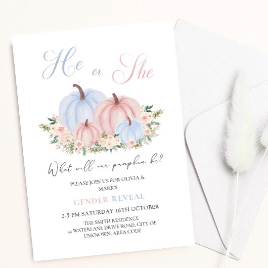 Herbstfall Pumpkin Baby Gender Reveal Einladung