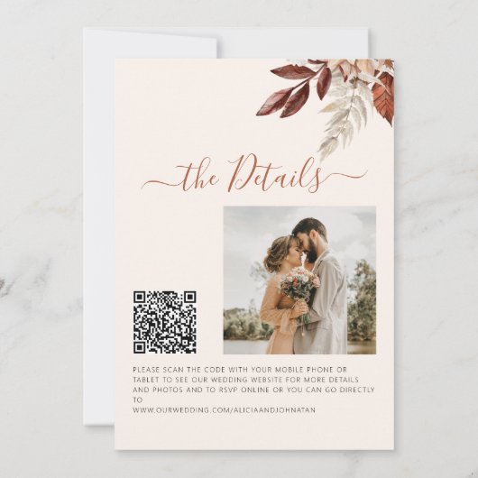 Herbstfall QR Code boho botanische Hochzeit Einladung (Rückseite)