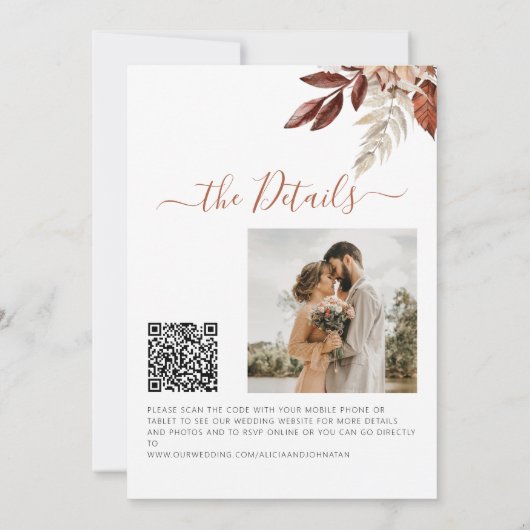 Herbstfall QR Code boho botanische Hochzeit Einladung (Rückseite)