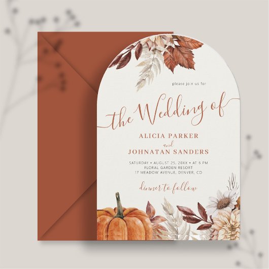 Herbstfall QR Code boho botanische Hochzeit Einladung