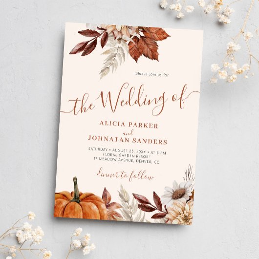 Herbstfall QR Code boho botanische Hochzeit Einladung