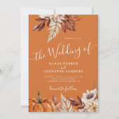 Herbstfall QR-Code botanische Rostorange-Hochzeit Einladung (Vorderseite)