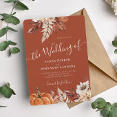 Herbstfall QR Code botanische Terracotta Hochzeit Einladung