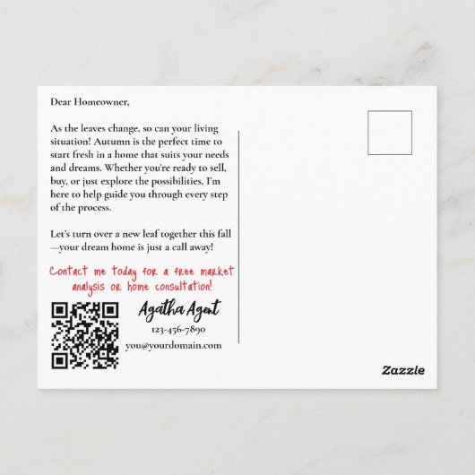 Herbstfall Real Anwesen Neues Client-Marketing Postkarte (Rückseite)