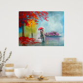 Herbstfall Regentag Küssen Paar Vintage Auto Poster (Küche)