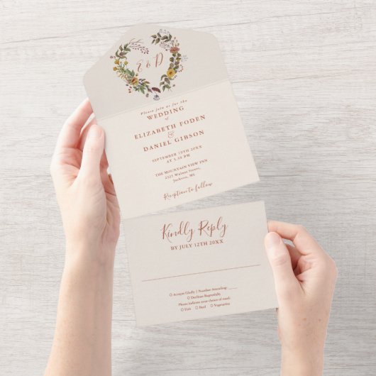 Herbstfall Rustikale Blumenhochzeit All In One Einladung (Abreißen)