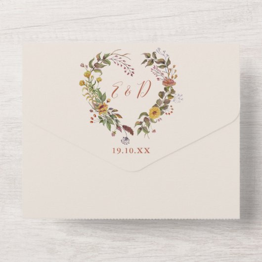 Herbstfall Rustikale Blumenhochzeit All In One Einladung (Rückseite)