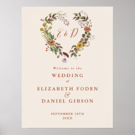 Herbstfall Rustikale Blumenhochzeit Begrüßungszeic Poster