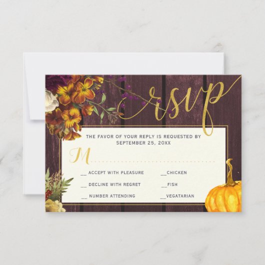 Herbstfall rustikale burgundische Scheune Hochzeit RSVP Karte (Vorderseite)