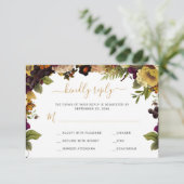Herbstfall rustikale florale Hochzeitsantwort RSVP Karte (Stehend Vorderseite)