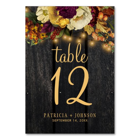 Herbstfall rustikale Holz Hochzeit Tischnummer (Vorderseite)