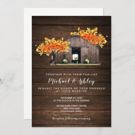 Herbstfall Rustikale Stallhochzeit Einladung (Vorne/Hinten)