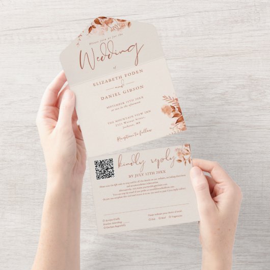 Herbstfall Rustikaler QR-Code Hochzeit All In One Einladung (Abreißen)