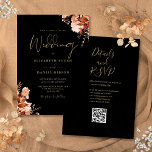 Herbstfall Schwarz und Gold QR Code Hochzeit Einladung<br><div class="desc">Diese elegante Herbst-Hochzeit im Herbst-Einladung kann mit Ihren Informationen in chic Typografie personalisiert werden,  mit Ihren Angaben zur Hochzeitswebsite und Ihrem QR-Code auf der Rückseite. Entwickelt von Thisisnotme©</div>