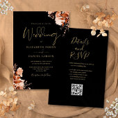 Herbstfall Schwarz und Gold QR Code Hochzeit Einladung