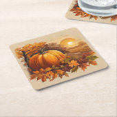 Herbstfall Sonnenuntergang mit Pumpkin Rechteckiger Pappuntersetzer (angewinkelt)