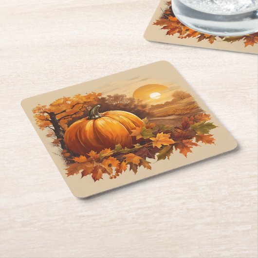 Herbstfall Sonnenuntergang mit Pumpkin Rechteckiger Pappuntersetzer (angewinkelt)