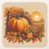 Herbstfall Sonnenuntergang mit Pumpkin Rechteckiger Pappuntersetzer (Vorderseite)